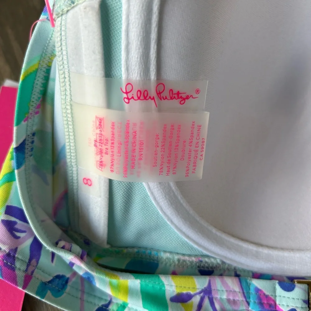 NWT Lilly Pulitzer Bikini Swim Leven Bandeau Top Blue Oasis Swim Shady Size 8 - Picture 8 of 11